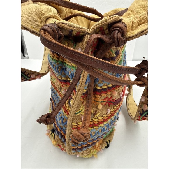 VTG Y2K Lucky Brand Vintage Embroidered Flower Boho Bucket Tote Bag Purse - Picture 12 of 13